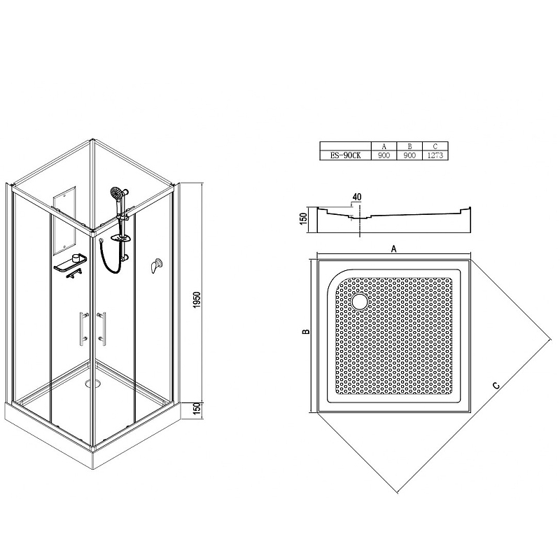 Душевая кабина Esbano ES-90CK 90x90 ESKB90CK без гидромассажа схема 19