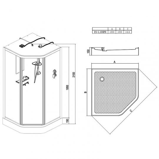 Душевая кабина Esbano ES-L100PR 100x100 ESKL100PR без гидромассажа схема 22