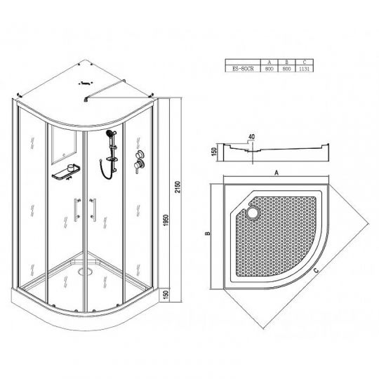 Душевая кабина Esbano ES-80CR 80x80 ESKB80CR без гидромассажа схема 21