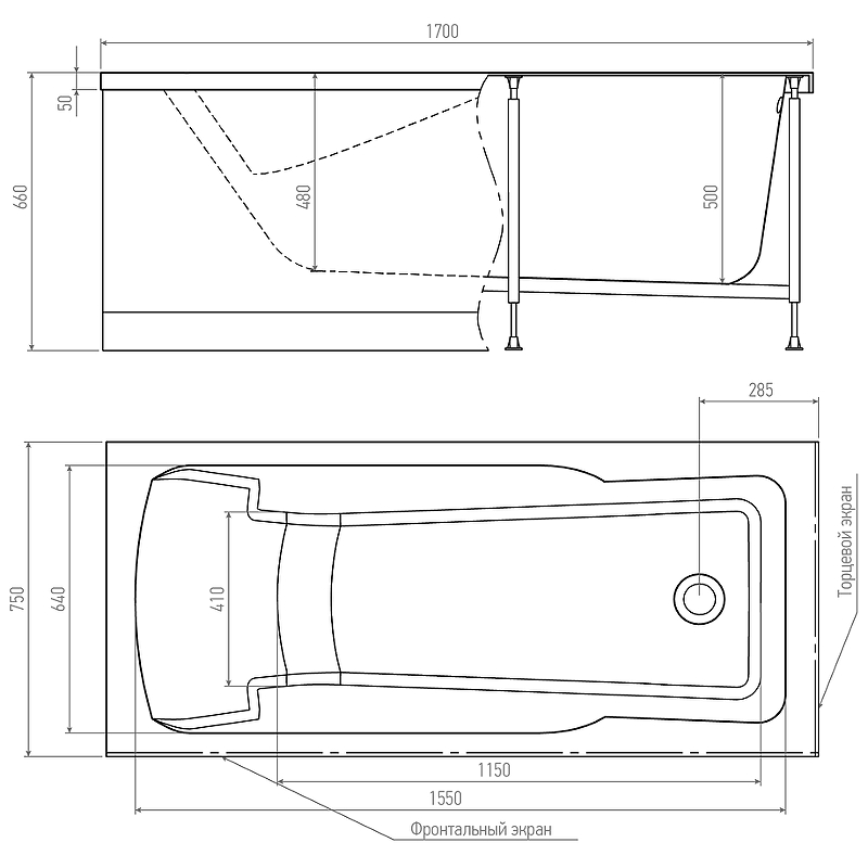 Акриловая ванна Timo Hella 170x75 HELLA1775 без гидромассажа схема 3