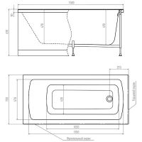 Акриловая ванна Timo Ritta 150x70 RITTA1570 без гидромассажа схема 3