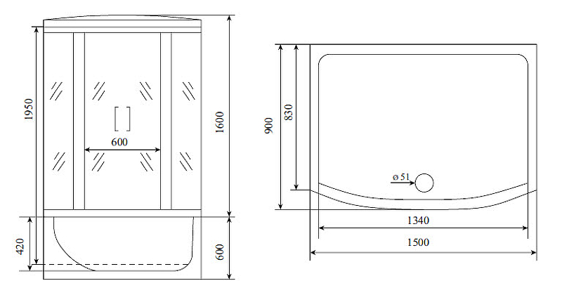 Душевой бокс Timo Lux 150x90 T-7750NEW с гидромассажем схема 12