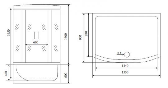 Душевой бокс Timo Lux 150x90 T-7750NEW с гидромассажем схема 12