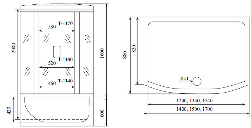 Душевой бокс Timo Standart 140x88 T-1140 с гидромассажем схема 14