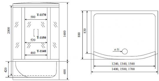 Душевой бокс Timo Standart 140x88 T-1140 с гидромассажем схема 14