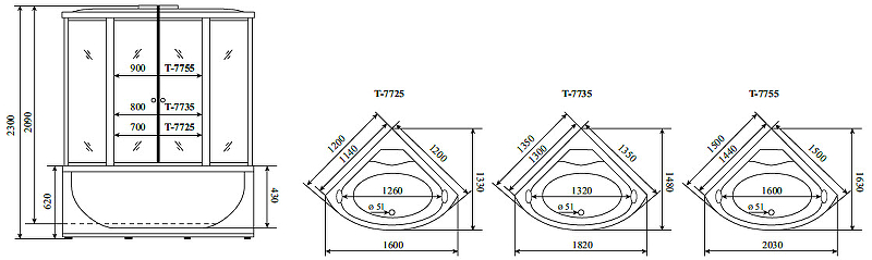 Душевой бокс Timo Lux 150x150 T-7755 с гидромассажем схема 32