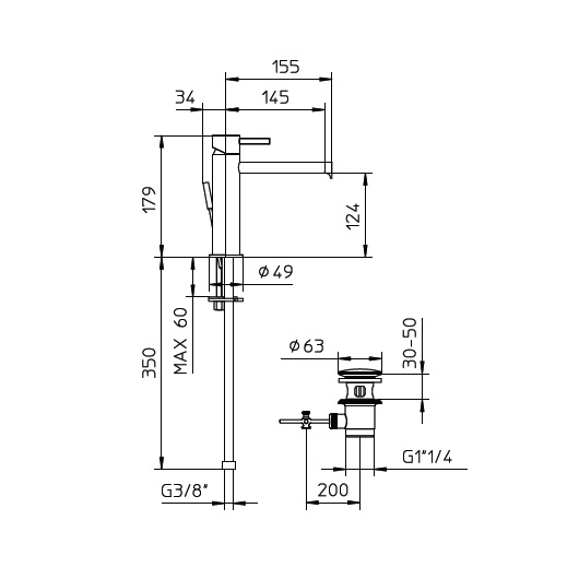 Смеситель для раковины Bossini Oki Z005301 схема 3