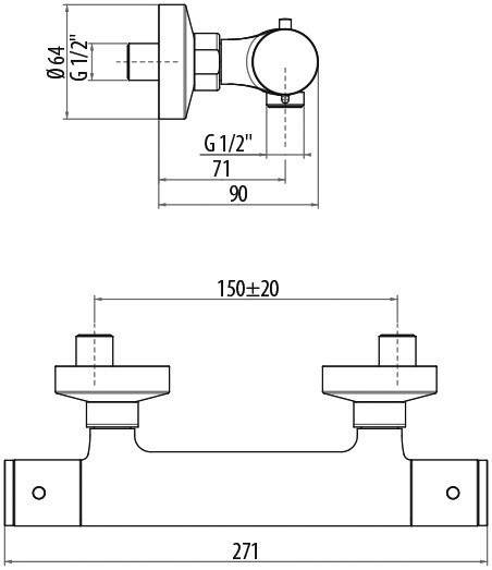 Термостатический смеситель для душа TS22522C0cr Termostatici GATTONI схема 2