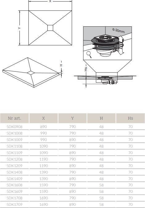 Душевой трап с решёткой Radaway RadaDrain 5DK0908/5K01 89х79 см, хром схема 4