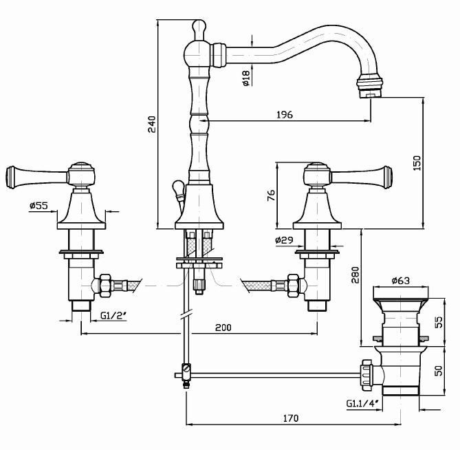 Смеситель Zucchetti Agor Classic для раковины ZAM405 схема 1