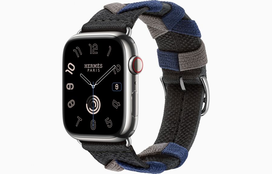 Apple Watch Hermès Series 8 45mm Silver Stainless Steel Case with Bridon Single Tour Noir