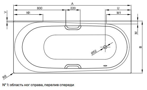 Стальная ванна Bette Comodo 1621 правая 180x80 схема 2