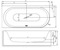 Овальная ванна углового монтажа Bette Lux Oval IV Silhouette 3425 CERVS левая 175х80 схема 3