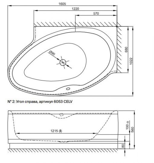 Овальная ванна углового монтажа Bette Pool I Panel 6053 CELV правая 160х102 ФОТО