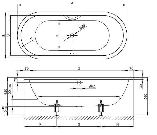 Овальная встраиваемая ванна Bette Starlet Flair Oval 8774 178х78 ФОТО