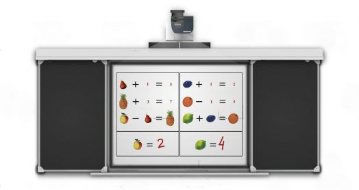 Рельсовая система для интерактивной панели, комби чёрная (боковые: маркер, центр: мел)