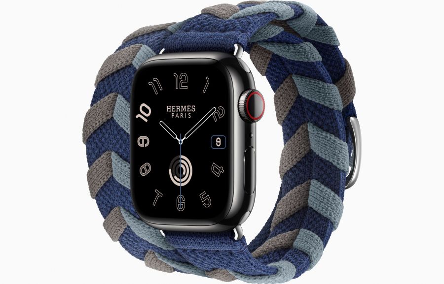 Apple Watch Hermès Series 9 41mm Space Black Stainless Steel Case with Bridon Double Tour Navy