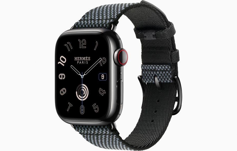 Apple Watch Hermès Series 9 41mm Space Black Stainless Steel Case with Toile H Single Tour Denim/Noir