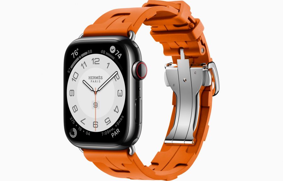 Apple Watch Hermès Series 8 45mm Space Black Stainless Steel Case with Kilim Single Tour Orange