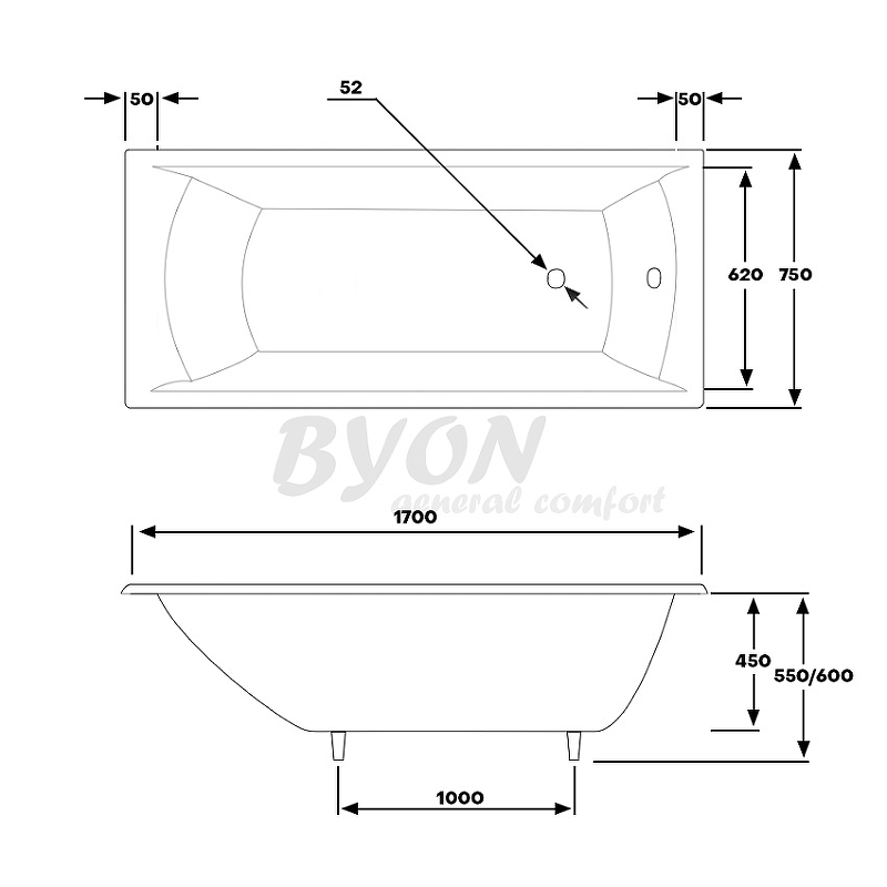 Чугунная ванна Byon Milan 170x75 V0000083 схема 6