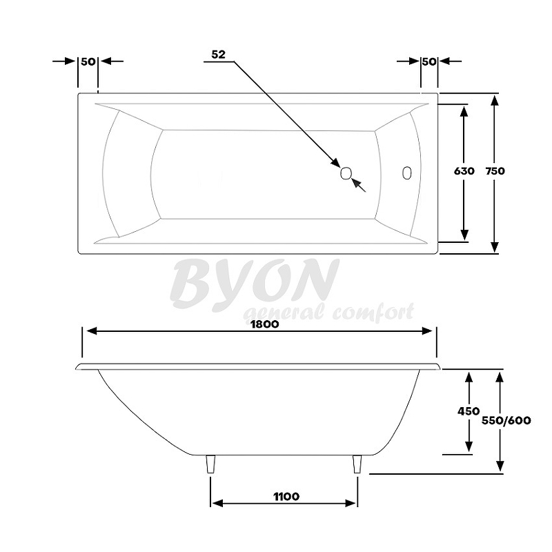 Чугунная ванна Byon Milan 180x75 Ц0000198 схема 7