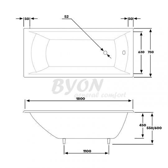 Чугунная ванна Byon Milan 180x75 Ц0000198 схема 7