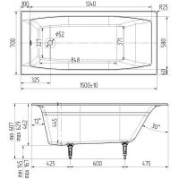 Чугунная ванна Wotte Forma 150x70 БП-э00д1470 без антискользящего покрытия схема 3