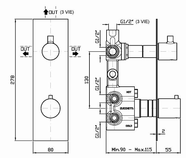 Смеситель Zucchetti Pan для душа ZT28646 схема 1