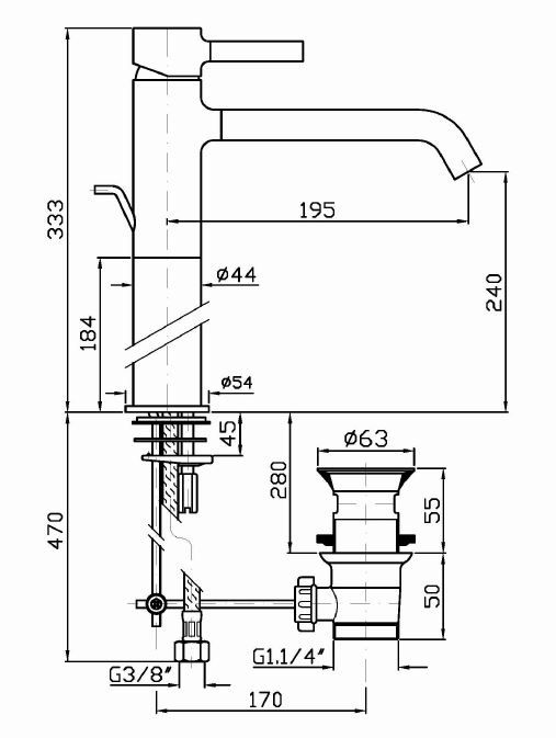 Смеситель Zucchetti Pan для раковины ZP6218 схема 1