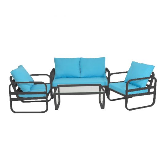 Диван SANTORINI 2-местный с комплектом подушек (чёрный металлокаркас)