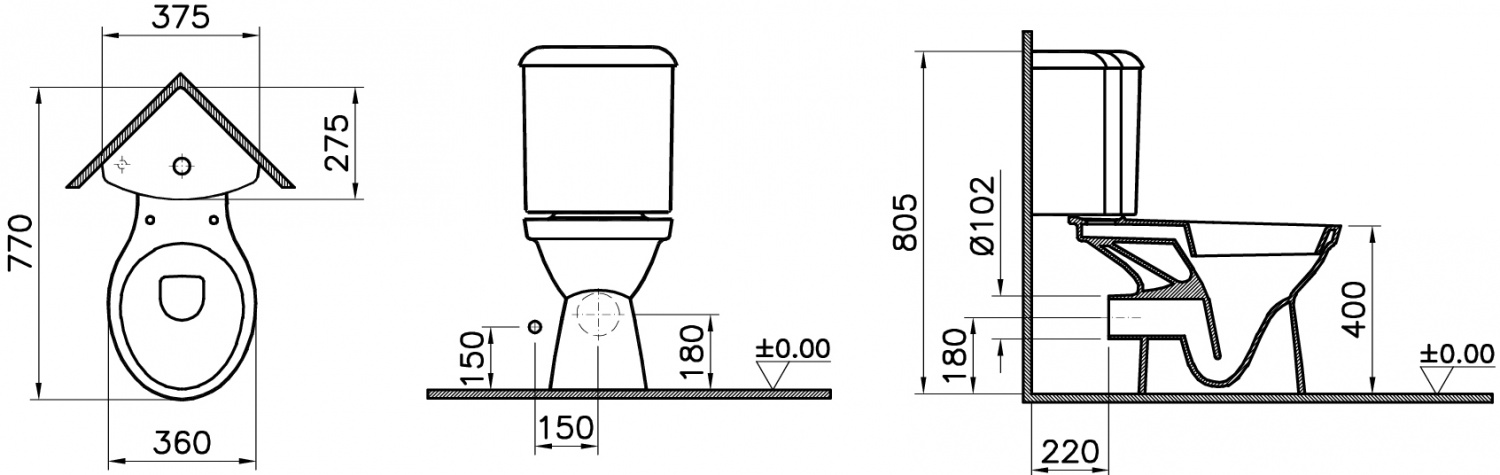 Монолитный унитаз с керамическим бачком VITRA Norm Wenkel 9854B099-7200 схема 4