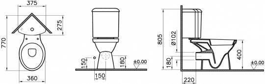 Монолитный унитаз с керамическим бачком VITRA Norm Wenkel 9854B099-7200 ФОТО