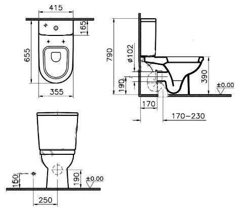 Унитаз-компакт напольный 9729B003-1162 VITRA Form 300 схема 5