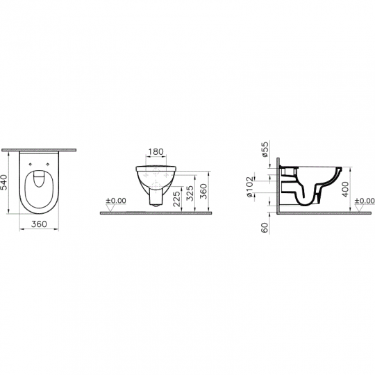 Унитаз подвесной 7755B003-6039 VITRA Form 500 Rim-Ex схема 7