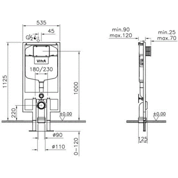 Комплект инсталляция и унитаз 9012B003-7205 VITRA схема 3