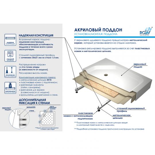 Акриловый поддон для душа RGW Acrylic B/CL-S-A 80x80 16180188-51-A ФОТО