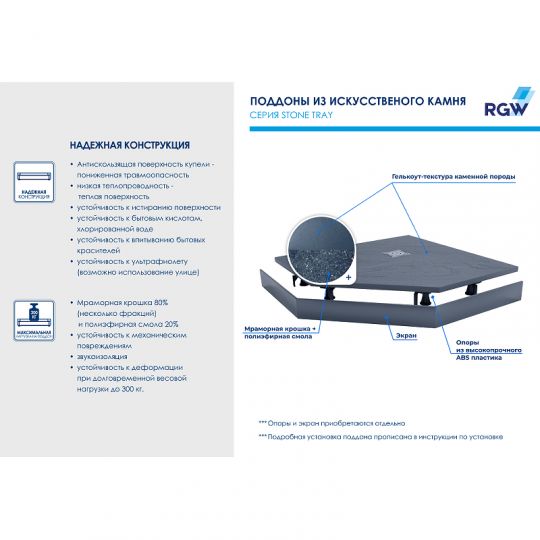 Душевой поддон RGW Stone из искусственного камня ST/T 80x80 16155088 ФОТО