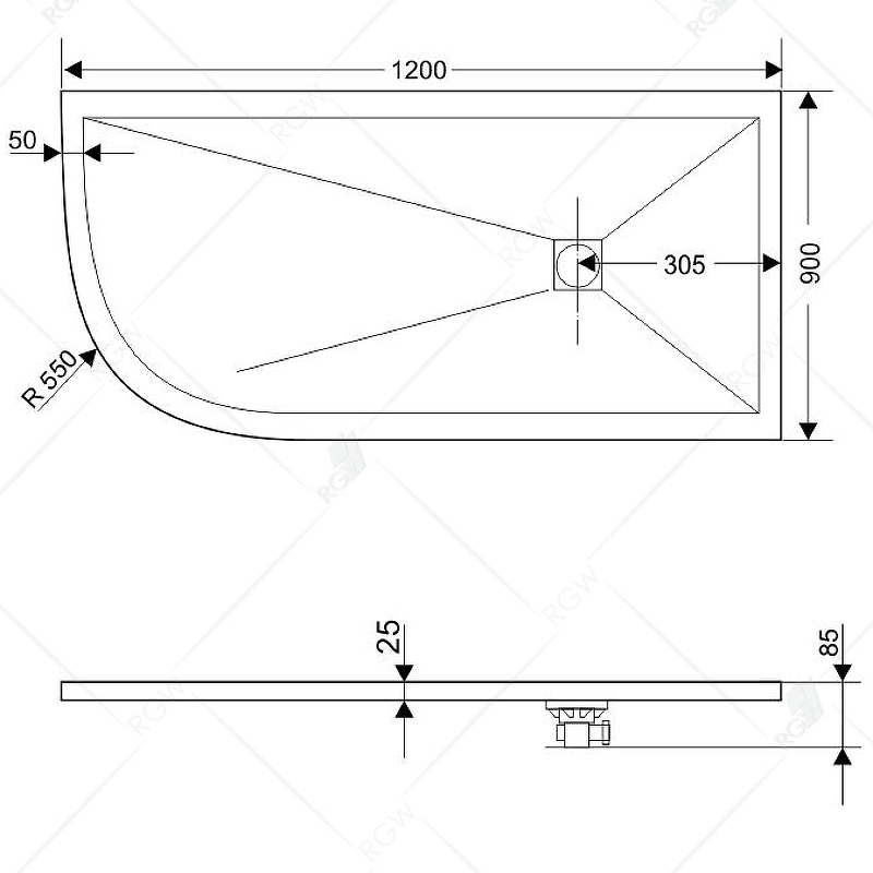 Душевой поддон из искусственного камня RGW Stone Tray ST/AR-0129G 120x90 16154129-02 схема 2