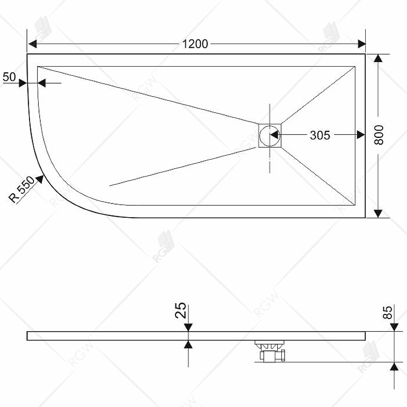 Душевой поддон из искусственного камня RGW Stone Tray ST/AR-0128 120x80 16154128 схема 2