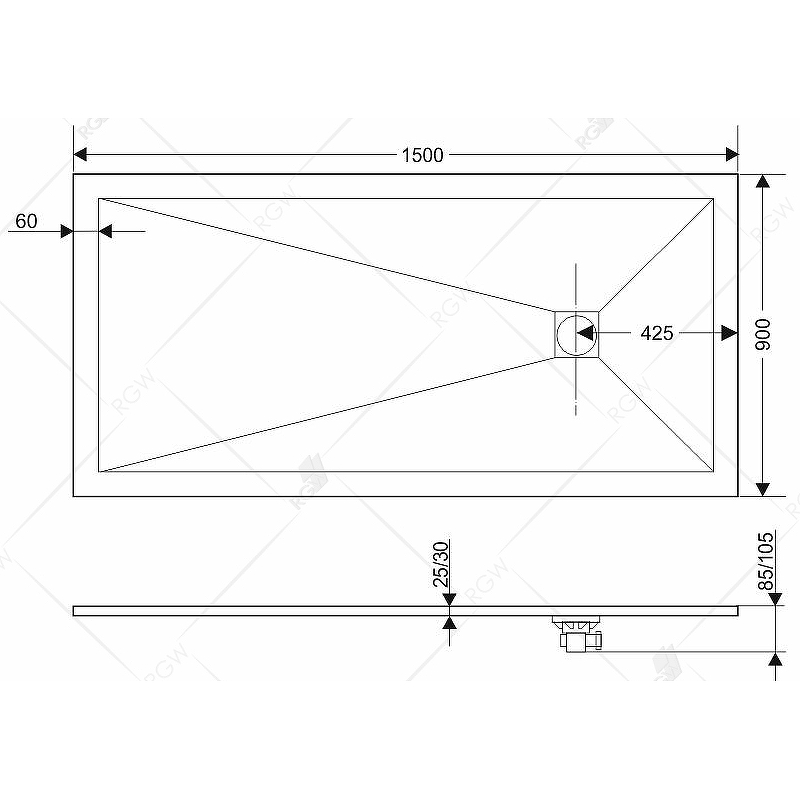 Душевой поддон из искусственного камня RGW Stone Tray ST 150x90 16152915 схема 3