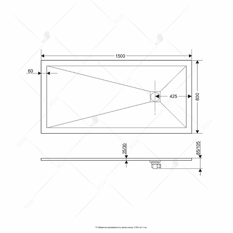 Душевой поддон из искусственного камня RGW Stone Tray ST 150х80 16152815 схема 4