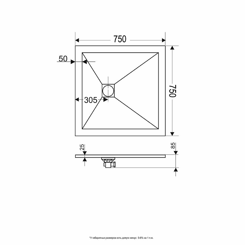 Душевой поддон из искусственного камня RGW Stone Tray ST 75x75 16152075 схема 2