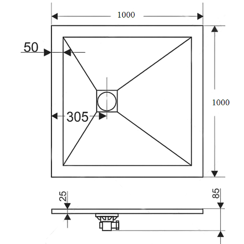 Душевой поддон из искусственного камня RGW Stone Tray ST 100x100 16152010 схема 10