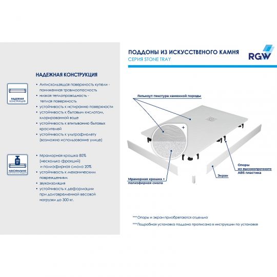 Душевой поддон из искусственного камня RGW Stone Tray STL-109W 100x90 14212910-01 ФОТО