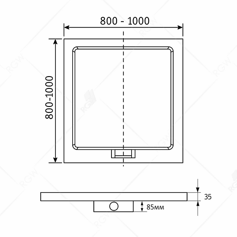 Душевой поддон из искусственного камня RGW GWS-01 100x100 03150100-01 схема 4