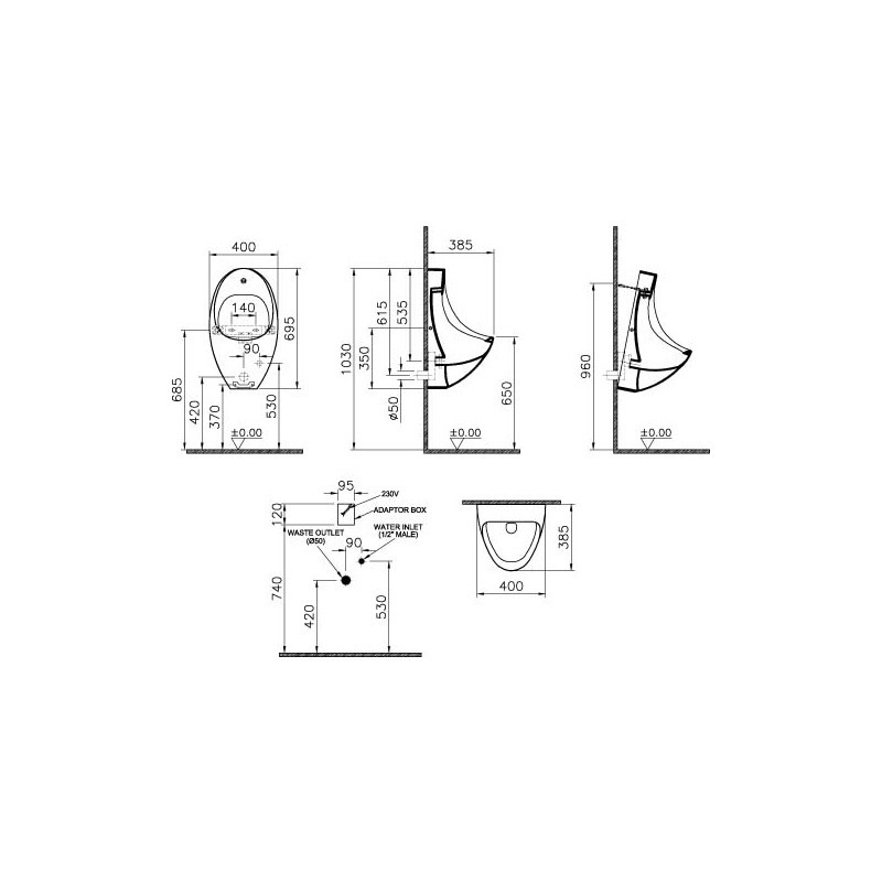 Сенсорный писсуар VITRA Arkitekt 4106B003-5598 с датчиком ФОТО