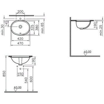 Раковина 47 см  VITRA S20 встраиваемая снизу 6039B003-0012 ФОТО