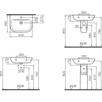 Подвесная раковина 60 см VITRA S20 5503B003-0001 ФОТО