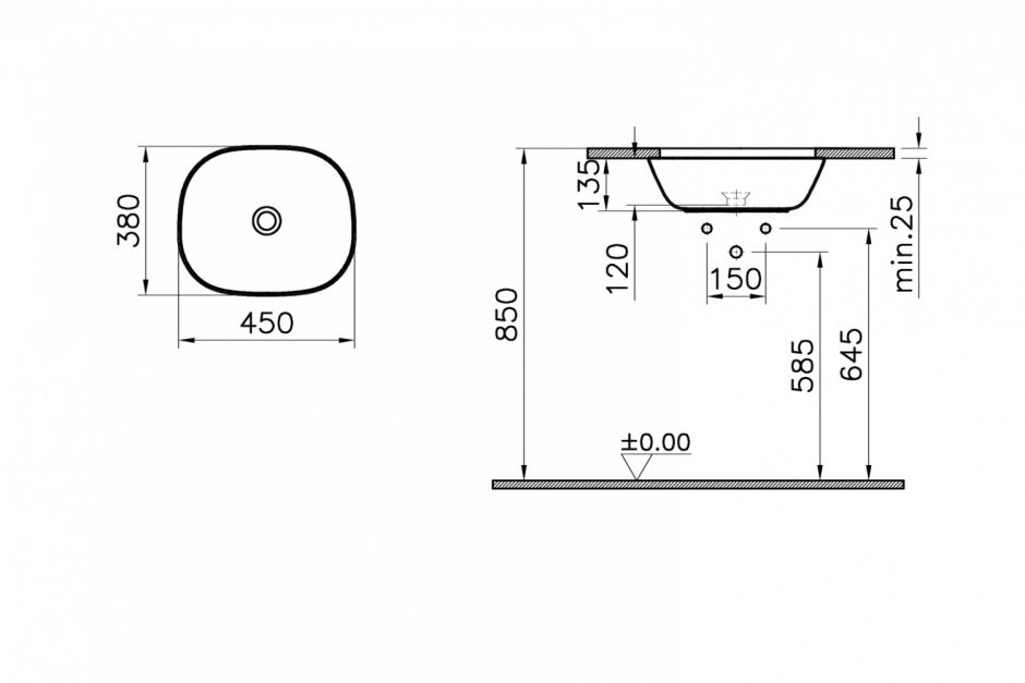 Раковина встраиваемая снизу VITRA Plural 450х380 мм 7810B403-1083 ФОТО