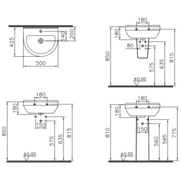 Раковина подвесная на 50 см VITRA S50 5313B003-0001 схема 6